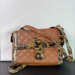 Sharif Brown Quilted Leather Crossbody with Snakeskin Strap and Detail